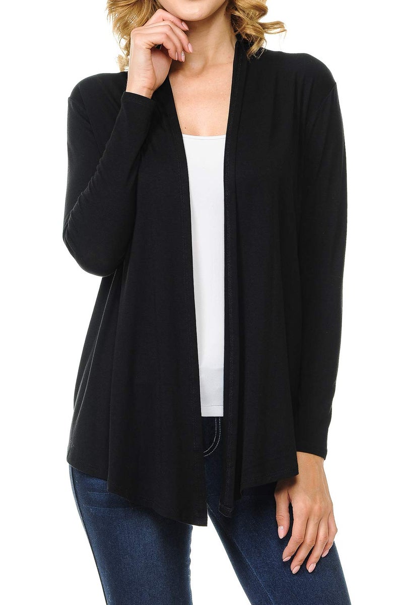 MINEFREE Women's Long Sleeve Open Front Drape Lightweight Knit Cardigan Black L - Image 1